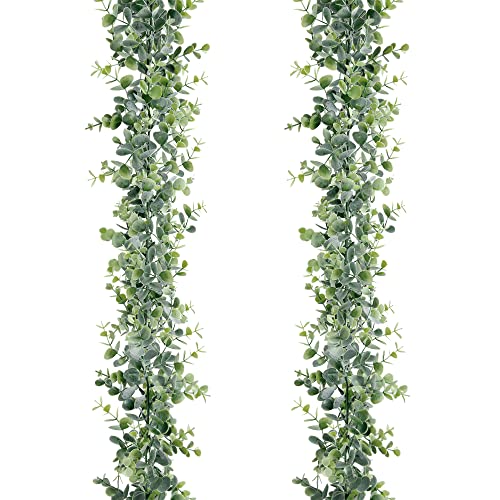 Sggvecsy Artificial Eucalyptus Garland 2 Pack Fake Eucalyptus Greenery Garland Faux Hanging Plants Artificial Vines, 6 Feet/Strand for Wedding Backdrop Arch Wall Table Party Outdoor Festival Decor - size: 2 Pack