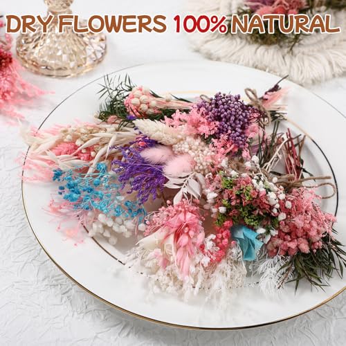 12/24 Pack Dried Flowers for Vase Various Mini Bouquet Dried Small Wildflowers Natural Real Flowers Bulk for Crafts DIY Wedding Decor (12, Pink) - size: Pink