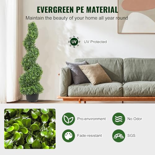 VEVOR Artificial Boxwood Spiral Topiary Trees, 3ft Tall (2 Pieces) Faux Plant Outdoor, All-Year Green Fake Plant with Replaceable Leaves for Decorative/Indoor/Porch/Garden - size: 3ft