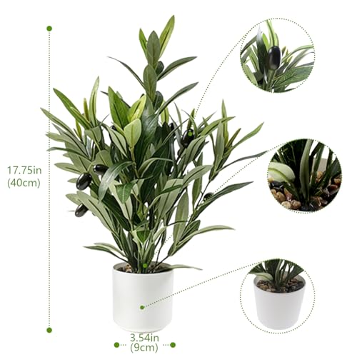 2 Pcs Artificial Olive Potted Plants, 16" Faux Greenery with Pot, Fake Green Plants Olive Stems Tables Centerpiece for Desk Shelf Cabinet Bedroom Livingroom Kitchen Indoor Home Decor - color: Potted Olive-2p