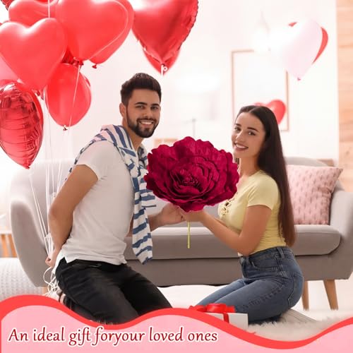Norme 3 Pcs Artificial Giant Flowers for Decoration 12, 16, 20 Inch Wedding Large Rose Petals Giant Flowers Large Burgundy Red Rose for Home Decor, Anniversary Birthday Valentine's Day - color: Rose, style: Burgundy