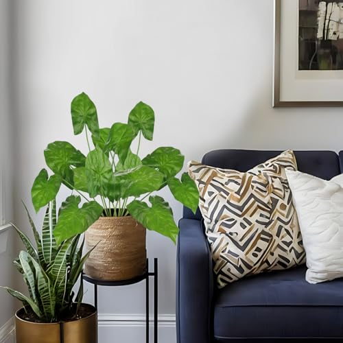 Hollyone 2PCS Artificial Calla Lily Leaves Plants 26.8" Fake Tropical Alocasia Bush Tree Large Faux Greenery Stem Shrubs for Indoor Outdoor Home Garden Arrangement Jungle Safari Wedding Party Decor - color: Alocasia, size: Bushes