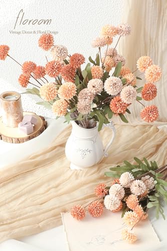 Floroom 9pcs Burnt Orange Peach Mix Faux Silk Mums Artificial Flowers, Bulk Fake Small Mini Chrysanthemums with Stems for DIY Wedding Centerpieces Floral Arrangements Vase Fillers Home Decorations - color: Serene Burnt Orange, size: 9pcs