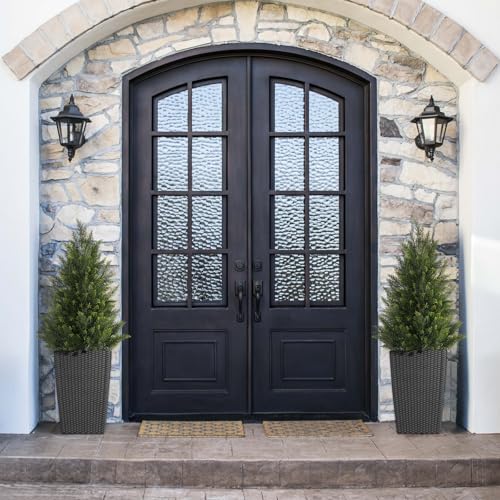 Vitalismo Outdoor Artificial Cedar Topiary Tree, Faux Evergreen Shrubs for Front Porch Decor, Lifelike Fake Bushes Plants for Home Living Room Front Door Decor (1, 3ft) - size: 3ft