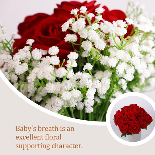 6 Pcs Babys Breath Artificial Flowers, Fake White Babys Breath Flowers for Wedding Floral Arrangement Party Decor - color: White