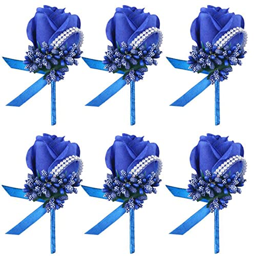 Royal Blue Wedding Rose Boutonniere with Pins for Men Wedding Groomsmen Best Man, Groom Boutonnieres for Wedding Party Prom Anniversary (Boutonniere-Blue, 6 Packs) - color: Boutonniere- Royal Blue, size: 6 Packs