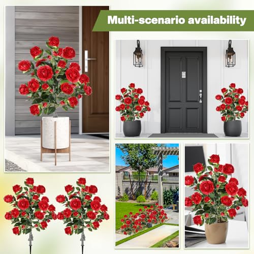 Lunmon 2 Pack 3ft Artificial Camellia Plants Tree 36" Faux Camellia Flower with Spike UV Resistant Realistic Fake Floral Blooming Bush for Indoor Outdoor Front Door Porch Backyard Garden, Burgundy - color: Burgundy, size: 3 ft
