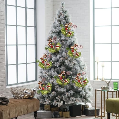 3 Pack Artificial Christmas Floral Picks Lime Green Red Berry Stems Xmas Tree Branches with Glitter Ball for Party Flower Arrangement Centerpieces (Green) - color: Green