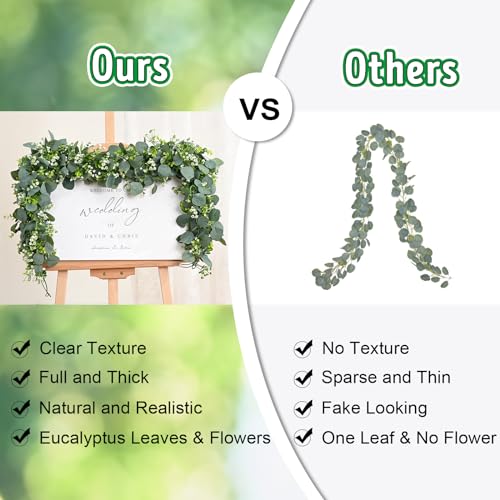 Waipfaru 2Pcs Eucalyptus Garland, 5.9FT Greenery Garland, Green Garland with Flowers, Artificial Faux Silver Dollar Eucalyptus Leaves Vines for Table Home Wedding Mantle Party Indoor Outdoor Decor - color: Eucalyptus Garland, size: 2Pcs