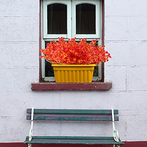 10PCS Artificial Eucalyptus Plants,Fake Boxwood Shrubs UV Resistant No Fade Faux Plastic Greenery for Wedding Bridal Bouquet Indoor Outdoor Home Garden Kitchen Office Table Vase(Fall Red) - color: Gold Red