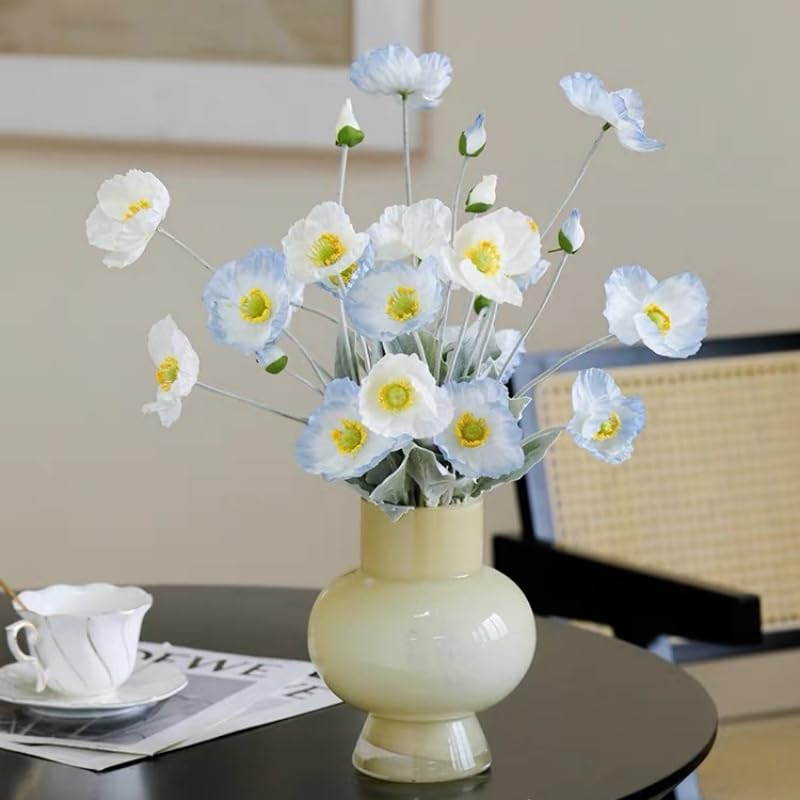 3Pieces White Poppies Flowers Artificial,23"Ranunculus Artificial Flowers,Silk Flowers with Stems,Faux Flower Stems for Wedding,Party,Garden Outdoor Indoor Decor Flower Arrangements for Table (White) - color: White