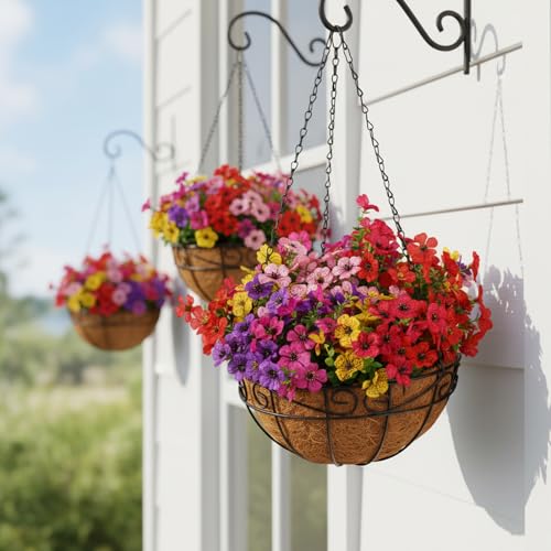 CEWOR Artificial Flowers for Outdoor Indoor, Fake Silk Daisy with Eucalyptus Leaves, Faux Flower for Garden Front Door Porch Planter Patio Home Decor (24 Bundles, 6 Multicolor) - color: 6 Color Daisy