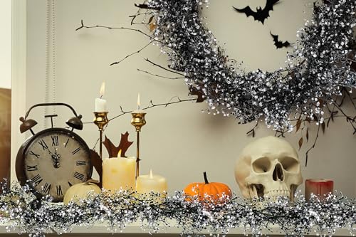 RECUTMS Artificial Hanging Plants Fake Vines Garland Faux Ferns Plant Greenery Ivy Garlands 2Pcs 5.6Ft for Halloween Thanksgiving Party Outdoor Indoor Garden Decor(Black White) - color: Black White-garland