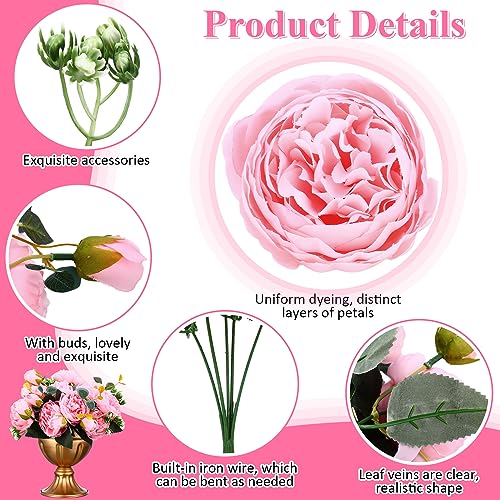 Hoteam 24 Bundles Artificial Peonies Flowers Wedding Faux Flowers Silk Peony Bouquet Bulk Bride Fake Florals Arrangements for Table Centerpieces Wedding Party Vase Decor (Light Pink) - color: Light Pink