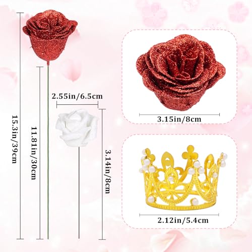 36+20 Glitter Roses Bouquet, DIY Fake Flowers Bouquet, Craft The Initials of Your Loves' Name with Artificial Rose Bouquet for Valentines, Anniversary, Wedding, Red & White - color: Red & White