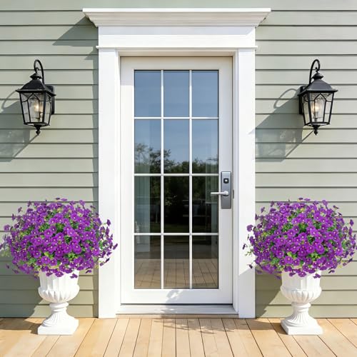 Roberly 20 Bundles Artificial Flowers for Outdoors, Fake Silk Flowers with Plastic Eucalyptus Greenery Stems Realistic Faux Plants for Spring Summer Porch Patio Yard Garden Vase Home Decor, Purple - color: Purple