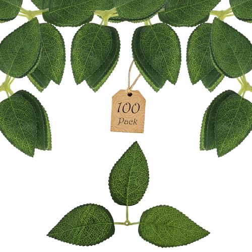 100 Pcs Artificial Flowers Green Leaf Bulk Faux Greenery Silk Fake Rose Leaves Bouquet Garland Wreath Floral Arrangement Supplie DIY Craft (3 Large-Leaf Green) - color: 05. 3 Large-leaf Green