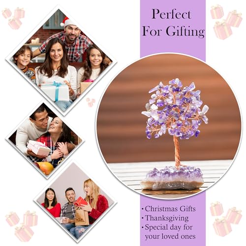 Crocon® Amethyst Crystals Tree with Cluster Base Tree of Life, Birthday Gifts for Women, Men Decor for Shelf, Sister Gift, Birthday Gifts for Mom, Cute Home Office Decor Purple Housewarming Present - color: Ac Amethyst Cluster Base