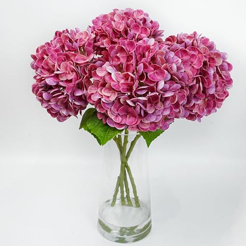 Jahe 4 Pcs Hydrangea Artificial Flowers, 20'' Tall Large Bloom Faux Hydrangea Flowers,Real Touch Fake Flowers, Bouquet Home Wedding Decor, DIY Floral Arrangement, Purplish Pink - color: Pink Purple