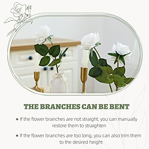ZMZQ&flw White Roses Artificial Flowers 12PCS, Real Touch Silk Flowers, Realistic Single Fake Flower with Stems Leaves for Wedding Table Bouquet Home Decor - color: White 12pcs