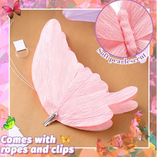3 Pcs 3D Large Hanging Butterfly Decorations Large Butterfly Birthday Party Decorations 3D Crepe Paper Decoration for Wedding Party Birthday Baby Shower Garden(Purple, Pink, White,20 Inch) - color: Purple, Pink, White, size: 20 inch