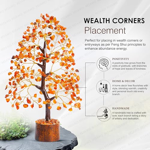 Crocon® Carnelian Crystals Tree, Birthday Gifts for Women, House Warming Gifts New Home Decor, Healing Crystals Spiritual Present, Birthday Gift for Mom, Orange Decor, Gemstones Money Tree Positivity - color: Carnelian (Golden Wire)