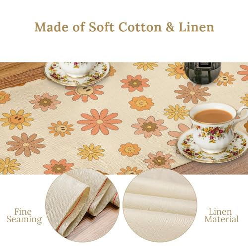 Retro Mid Century Hippie Table Runner Vintage Groovy Abstract Florals 1960s 1970s Boho Dinner Runner for Country Farmhouse Home Kitchen Birthday Party Holiday 36X13inch - color: Bohoflower-10, size: L36"x W13"