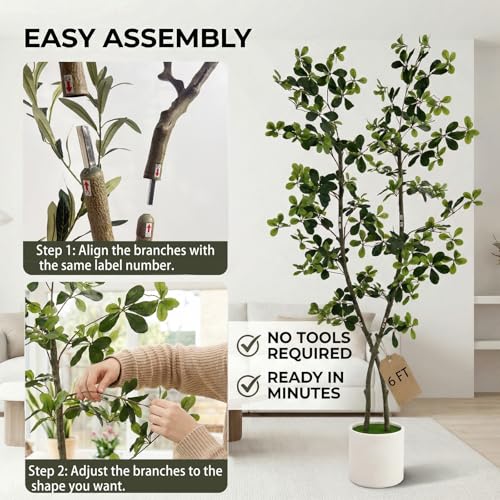 6ft Fake Olive Tree Artificial Indoor,Artificial Olive Tree with Pot,Large Olive Branches,for Home Office House Living Room Decor. - color: 6ft