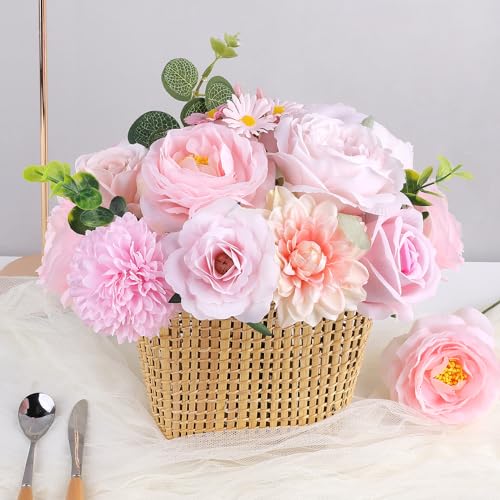 Rose Artificial Flowers Combo Fake Flowers Rose Silk Flowers with Stems for DIY Wedding Bouquets Centerpieces Arrangements Table Decor Valentine's Day Bridal Baby Shower Party Home Decor(Nude Pink) - color: Nude Pink