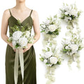 Ling's moment Artificial Flowers Lily of Valley White Bridesmaid Bouquet Set of 4, Green Wedding Flowers Bouquets for Bridesmaids, 7 Inch Bridal Bouquets for Bridesmaids, Wedding, etc - color: Wht-lily of the Valley White