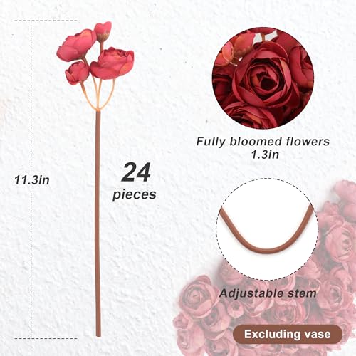 24 Stems Artificial Ranunculus Flowers - 96 Bloom Faux Silk Ranunculus Bouquet for Wedding Decorations, Home Décor, Holiday Arrangements & Large Event Centerpieces (Brickred) - color: Brickred