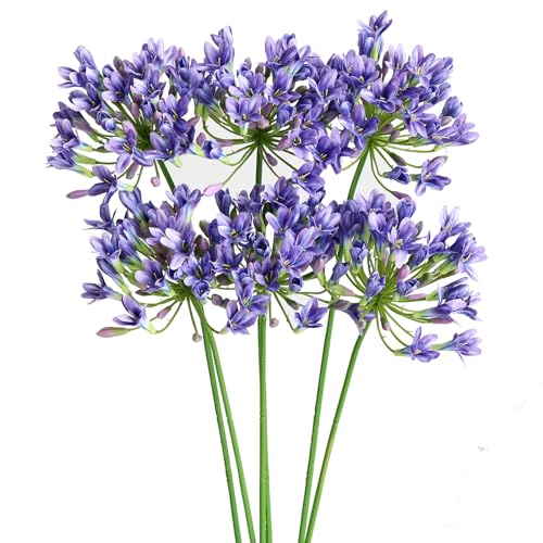 Htmeing 6PCS Artificial Agapanthus Flowers Long Stems Silk Lily Flowers for Home Hotel Flower Arrangement Party Decor (White Purple) - color: White Purple