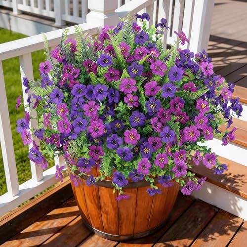INQCMY Artificial Flowers for Outdoors Faux Plants Fake Flowers Spring Summer Decoration,12 Bundles Faux Silk Colorful Daisy Realistic UV Resistant for Outside Home Planter Window Porch Patio Yard - color: Light Purple Deep Purple, size: 12 PCS