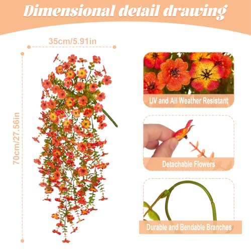 Fake Mums Artificial Fall Hanging Flowers for Outdoors Decoration 2 PCS Faux Mums for Outdoor Planters Fake Plants Look Real Daisy Flower No Fade Autumn Decor for Porch Home Patio Balcony and Yard - color: Orange Sunset