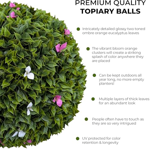 365 Curb Appeal 23" XL Bougainvillea Topiary Balls + White & Pink Flower Pack (2 Artificial Topiary Balls (4 Halves)) - color: Bougainvillea + Multi Flowers, size: 2 topiary balls (4 halves)