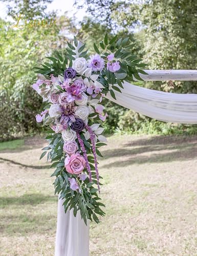Lisuun Wedding Arch Flowers, Artificial Flowers for Decoration, Large Flower Swag for Boho Styles Wedding Ceremony Floral Decor - Pack of 2 - color: Purple&light Purple