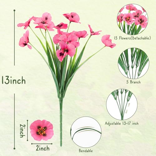 HUITEM 24 Pcs Artificial Fake Pansy Flowers for Outdoor, Silk Faux Pansies Uv Resistant Faux Outdoor Flowers, Spring Flowers for Planter Front Door Porch Yard Patio Window Box Home Decor (6 Color) - color: 6 Color