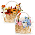2 Pack Wicker Rattan Flower Girl Mini Basket, Handmade Wedding Flower Basket with Handle Silk Ribbon, Wicker Basket for Wedding Picnic Home Decor - size: Round Basket