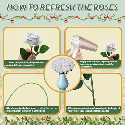 30 PCS Fake White Roses, Artificial White Flowers Bulk Realistic Silk Faux Roses with Stems for Wedding Decorations Table Centerpieces Bridal Bouquet DIY Floral Arrangement Event Party Home Decor - color: White, size: 30 Pcs