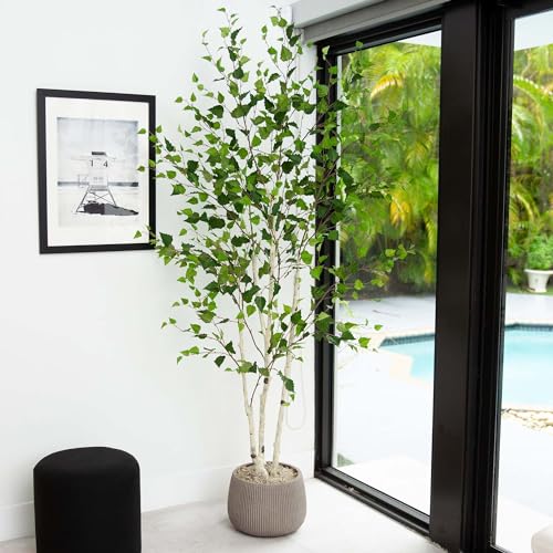 Nearly Natural 7ft. Artificial Birch Tree with Real Touch Leaves - size: 7ft