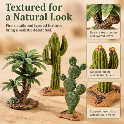 EOIVSH Desert Diorama Supplies with Cactus Kit and Model Palm Tree, Artificial Greenery Plant Cacti Decoration, Desert Diorama Project Sandbox Cake Topper Landscape Scene - style: Cactus and Palm Tree