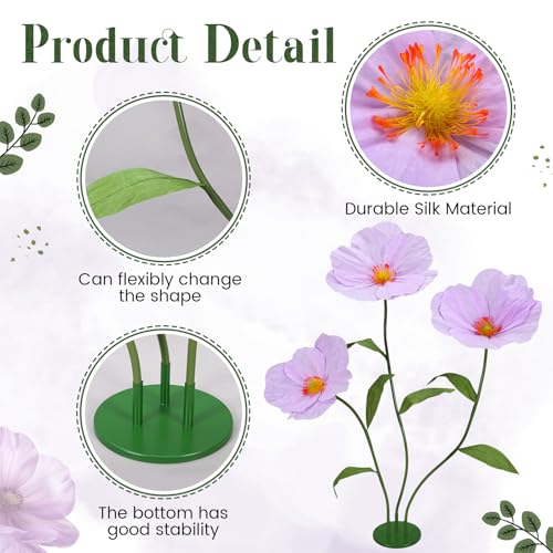 6ft Purple Giant Flowers for Decoration with Stand, Large Artificial Poppy, Big Paper Flower Decor for Garden Wedding Party Photography Props Hotel Office Art Gallery Shop Window Display - color: Purple