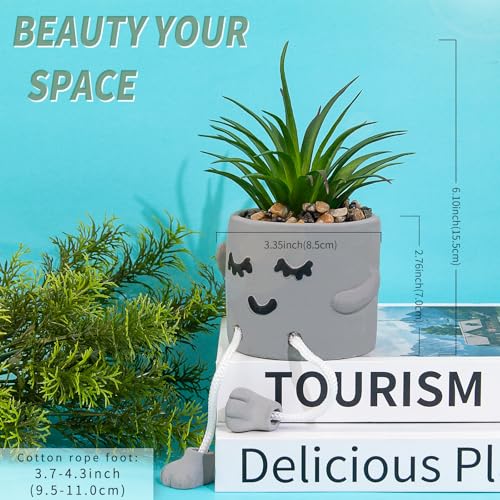 Cute Artificial Succulents Plants in Cement Pots with Hanging Legs - Small Fakeplants Kitchen Shelves Decor, Bathroom Shelf Decoration, Shelf Decoration Accents, Office Wall Decor - Set of 1 - color: 1pcs-shy