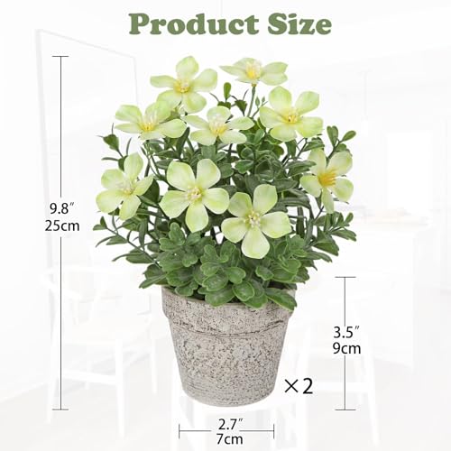 GnFlus Artificial Flower in Rustic Pot Yellow Fake Cherry Blossom with Leaves Potted Plant Farmhouse Spring Decor for Home Living Room Shelf Decor Enterway Table Decoration 2 Pack - color: Yellow
