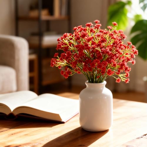 6 Pcs Babys Breath Artificial Flowers, Fake Babys Breath Flowers for Wedding Floral Arrangement Party Decor, Red - color: Red