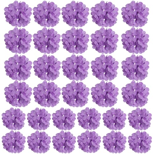 HinyoCo 32 Pcs Silk Hydrangea Artificial Flowers Hydrangea Heads No Stems, Used for Home Wedding Party Decoration (Purple) - color: Purple