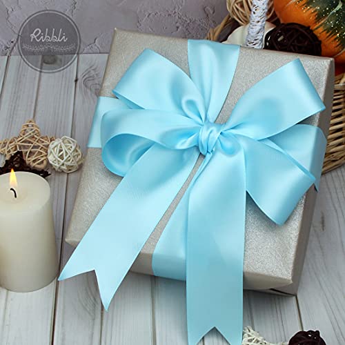 Ribbli Light Blue Baby Blue Double Faced Satin Ribbon,1-1/2” x Continuous 25 Yards,Use for Bows Bouquet,Gift Wrapping,Wedding,Floral Arrangement - color: Blue Light, size: 1-1/2 inch