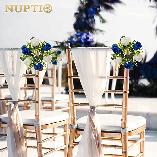 NUPTIO Small Wreath for Table Centerpieces: 9.05 Inch Royal Blue & White Flower Candle Rings 10 Pcs for Wedding Party Christmas - Rose Wreaths for Spring Summer Front Door Porch Decor 6 Pcs - color: Royal Blue & White, size: Dia 9.05"-10pcs