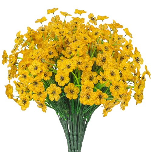 21 Bundles Outdoor Artificial Flowers UV Resistant Fake Silk Flowers No Fade Faux Plastic Plants Garden Porch Window Box Decoration(Yellow) - color: Yellow