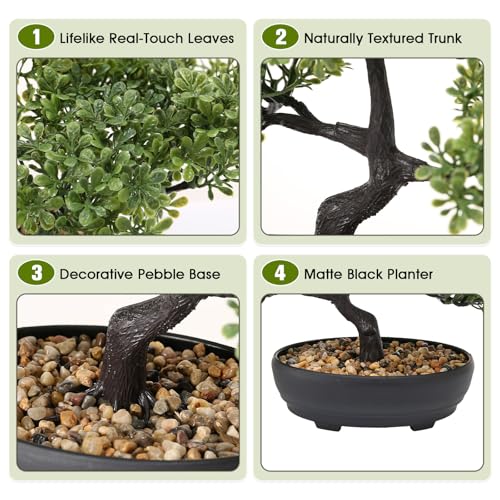ALAGIRLS Artificial Bonsai Tree, Fake Juniper Plants Indoor Small Fake Bonsai Tree Indoor with Pot and Pebbles Artificial Bonsai Tree Indoor for Desk Home Office Bathroom Shelf Decorations